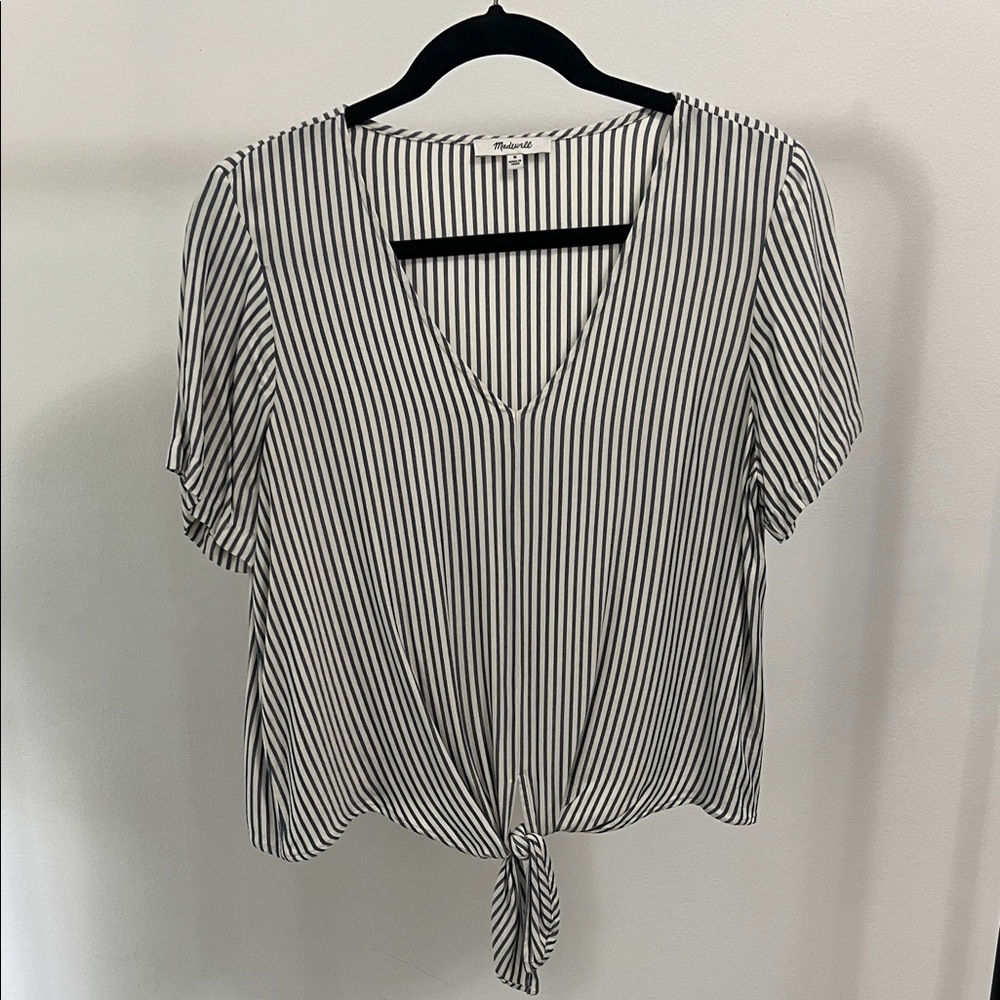 Madewell Black Striped V-Neck Blouse